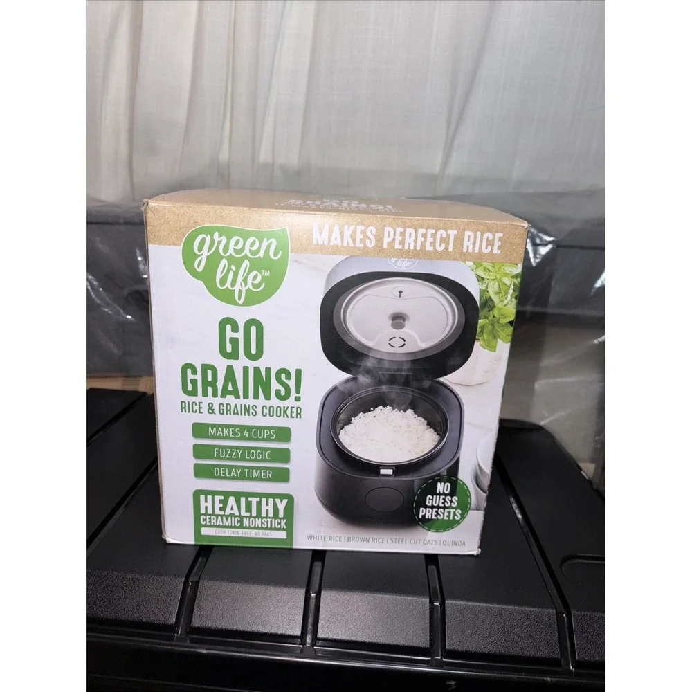 Green Life Healthy Ceramic Nonstick Go Grains,‎ Rice and Grains Cooker Black NIB